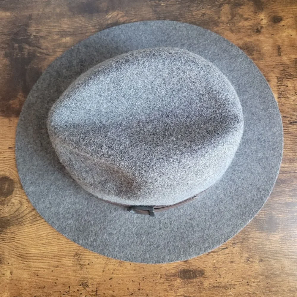 San Diego Hat Company Womans Fedora Wide Brim Gray Wool Brown Leather Trim Band